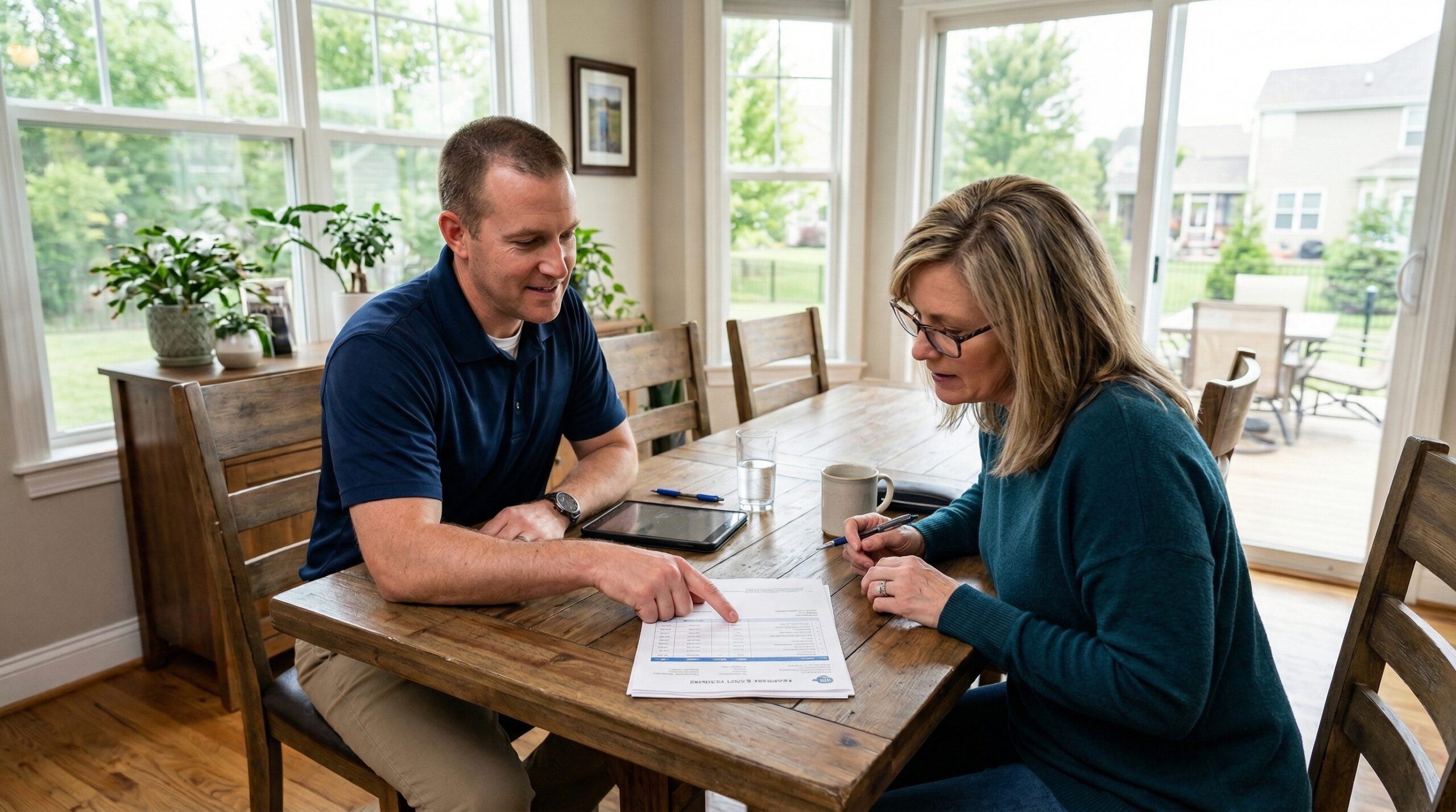 HVAC service technician arriving at a residential home to perform an AC capacitor replacement