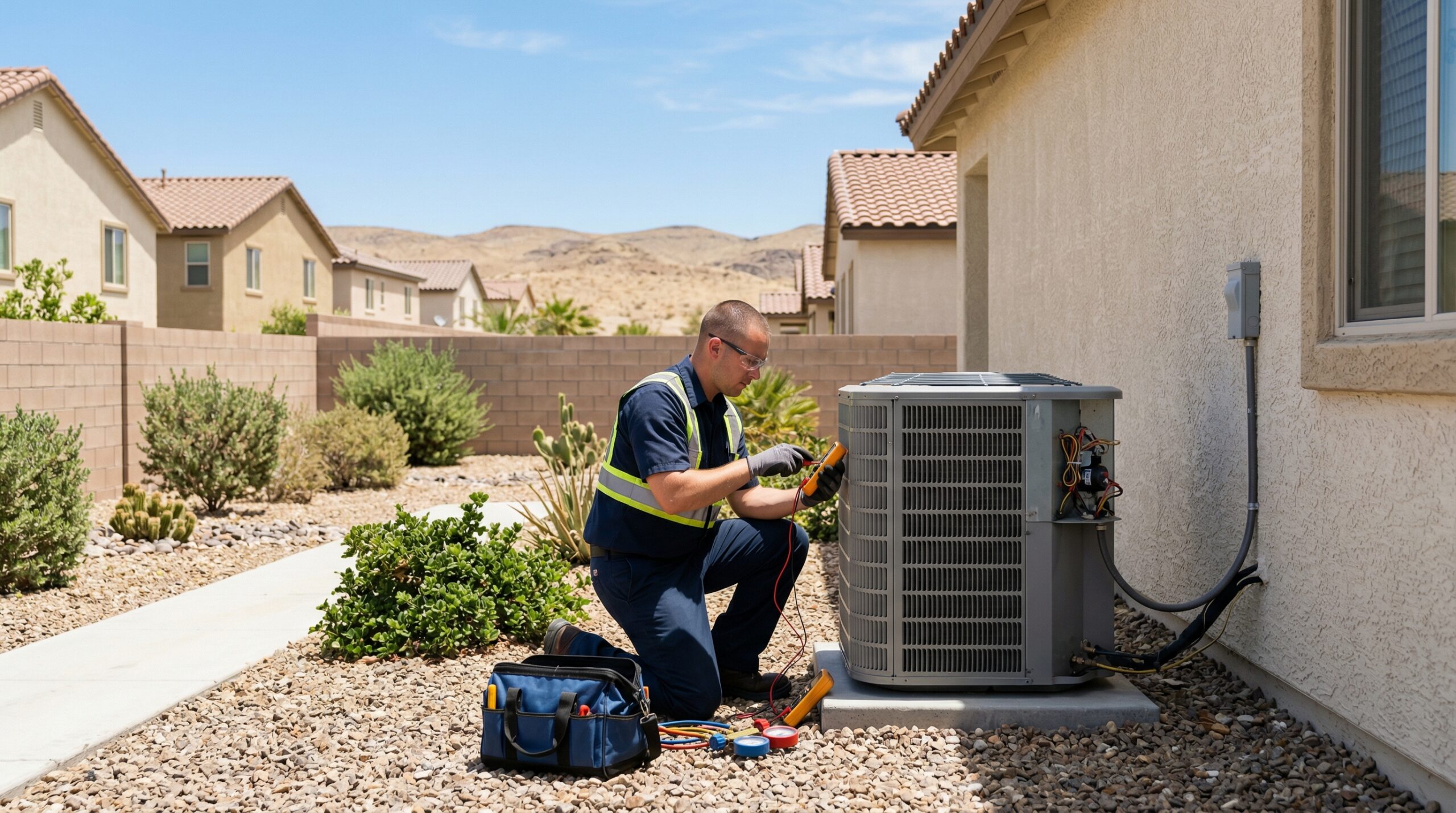 HVAC technician replacing air conditioner in Reno NV home