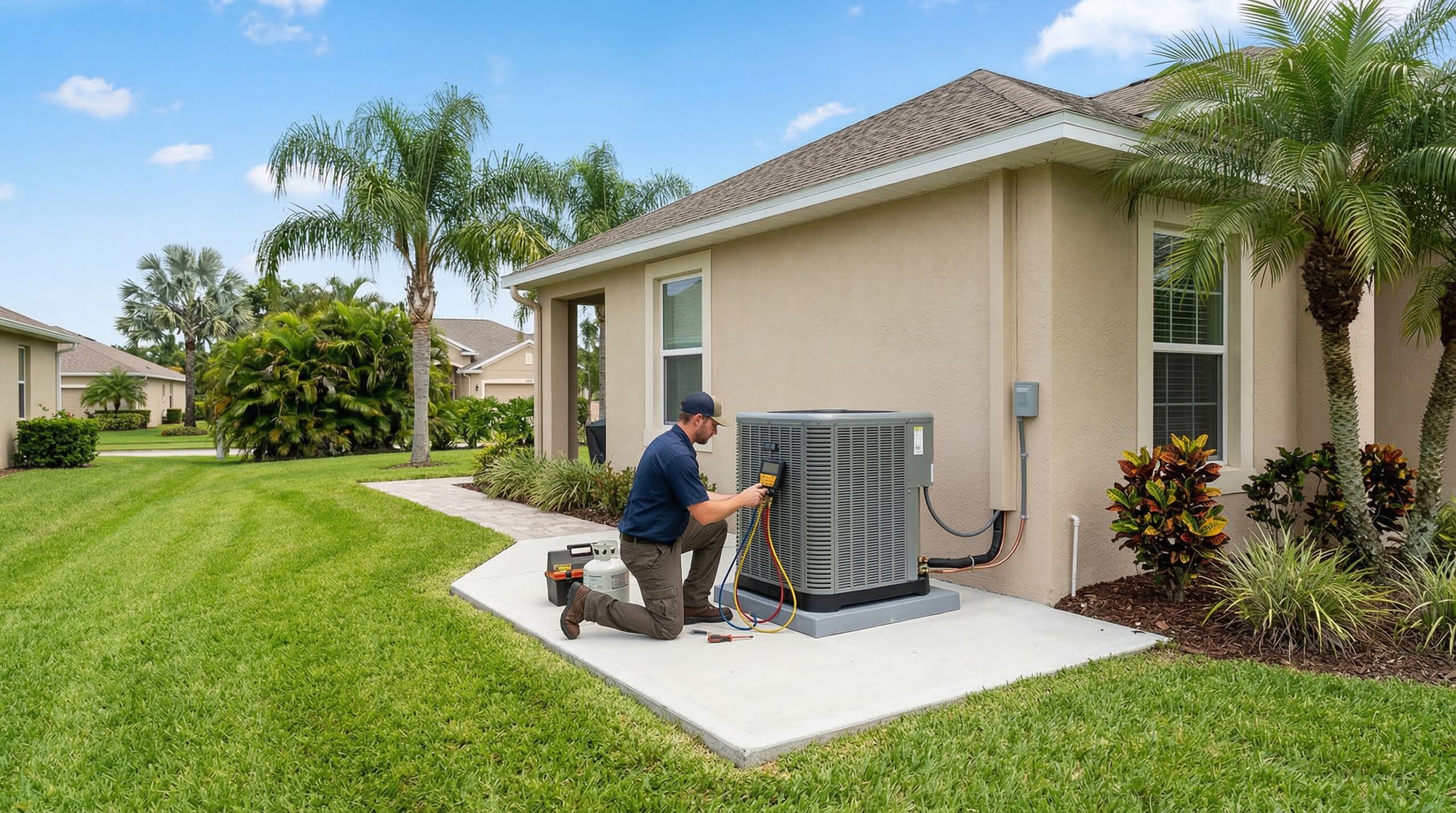Homeowner reviewing HVAC replacement quote documents at kitchen table