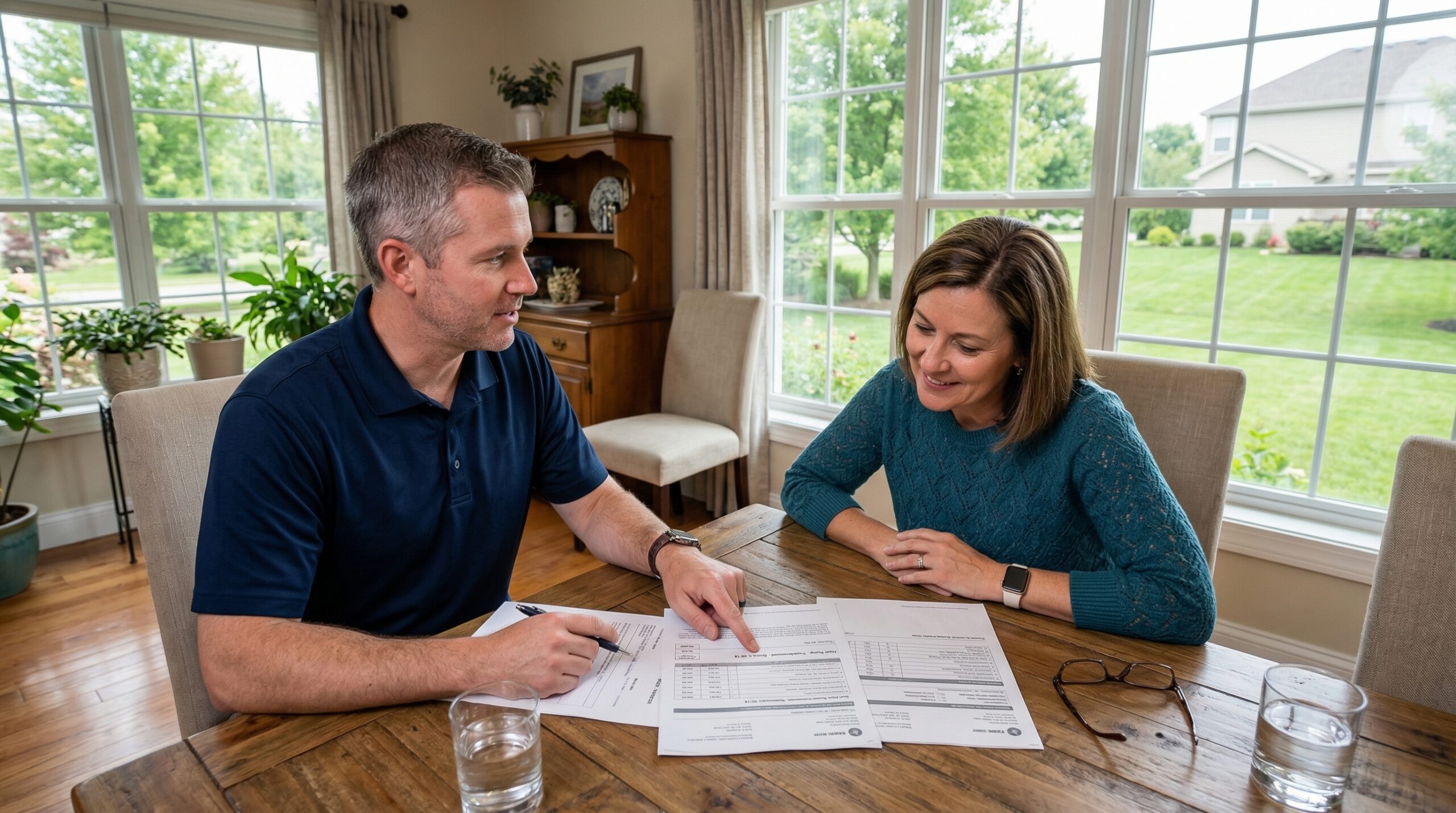 HVAC technician inspecting old furnace in basement utility room representing HVAC replacement costs in older homes