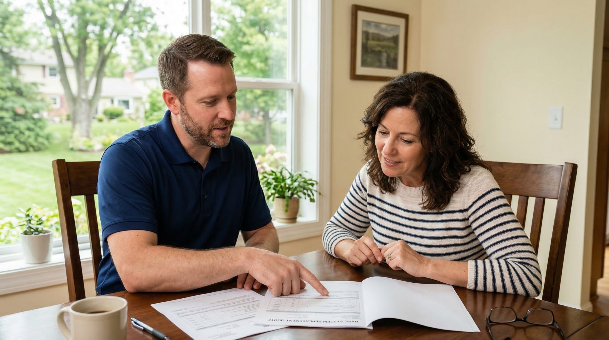 HVAC technician arriving at Oklahoma City home with service van, outdoor-arrival scene